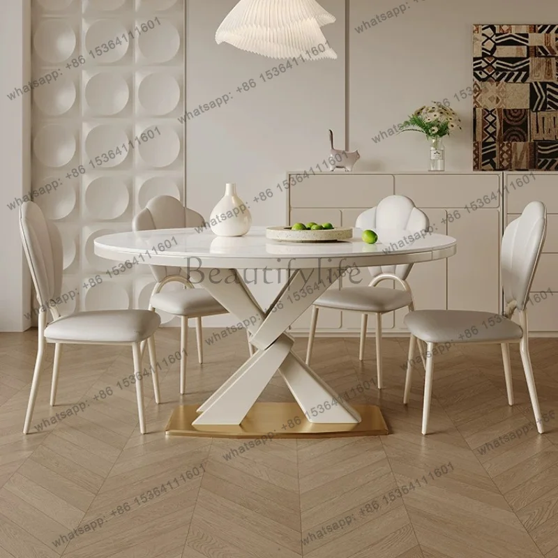 FG Light Luxury Folding Dining Tables Kitcjen Pliante Modern Simple Household Round Dining Table Set Of 6 Chairs Home Furniture