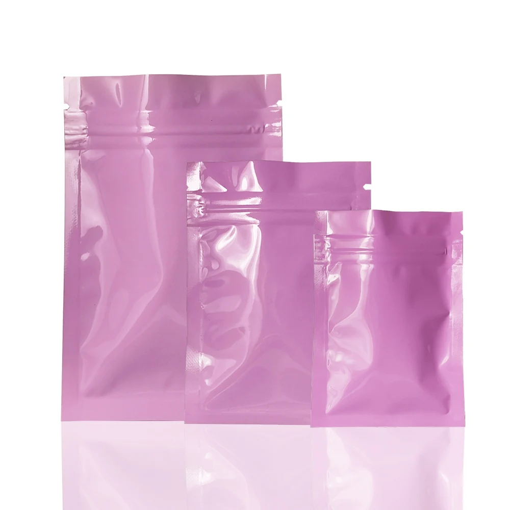 Reclosable Ziplock Aluminum Bag Packaging Pink Shiny Surface Zipper Top Food Storage Party Gift Packing Mylar Foil Pouches