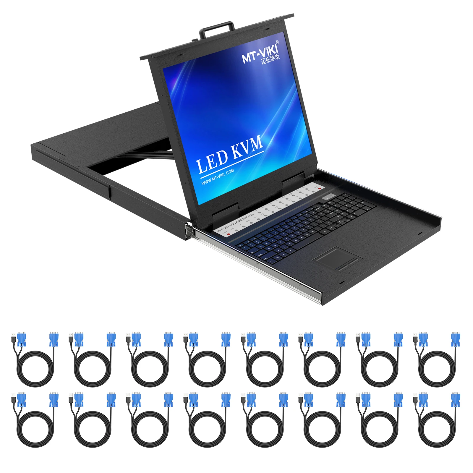 

19" LCD KVM Switch 16 Port VGA + 16-pack Cables, MT-VIKI 1U Rack KVM Console Drawer, 19 Inch LCD KVM Switch