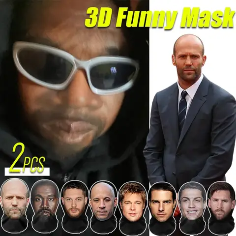2Pcs 3D Printed Full Face Mask Realistic Celebrity Face Mask Props Costume for Party Supplies Cosplay Visual Men Women Headgear