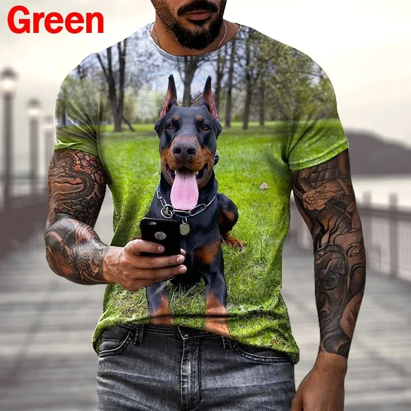 New Fashion Summer Hot Sale 3D Doberman  Men\'swomen\'s T Shirt 3D Printing Short-sleeved Round Neck animel dog Tops Tshirt Tees