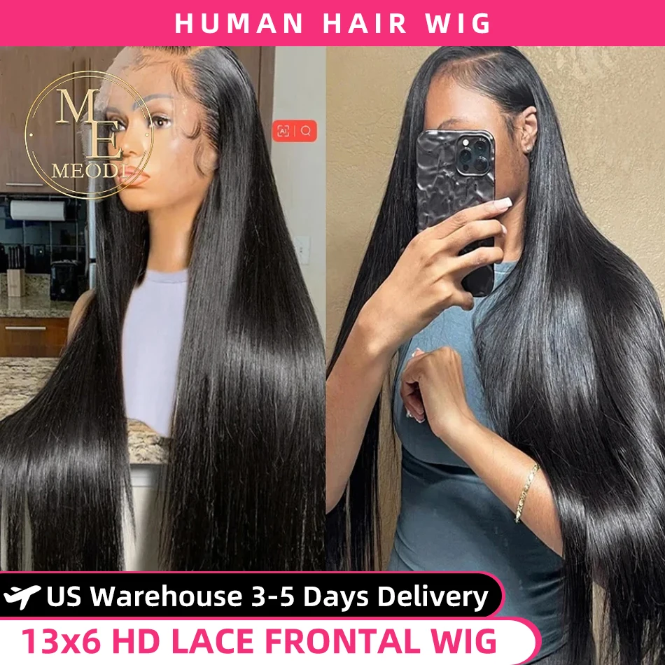 MEODI HAIR 250 Density Bone Straight 13x6 Hd Lace Frontal Wig 30 40 Inch 13x4 Lace Front Human Hair Wigs For Women Pre Plucked