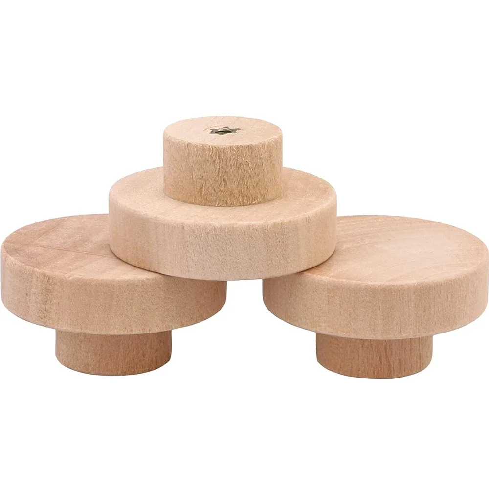 1-48pcs Wood Cabinet Pulls Nordic Round Wooden Cupboard Wardrobe Drawer Pulls DIY Natural Solid Closet Handles with Screws