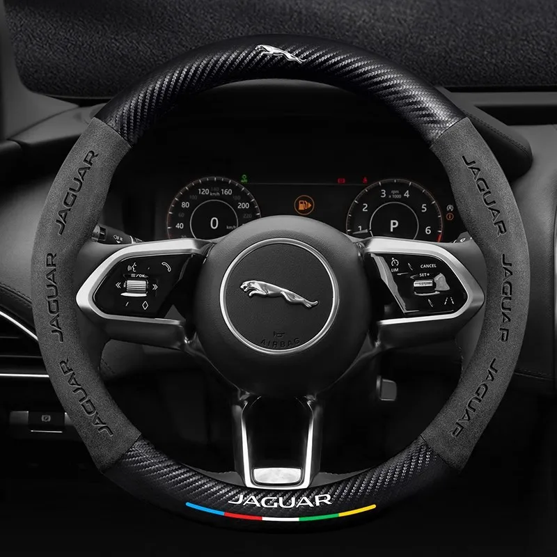 For Jaguar E-PACE F-PACE F-TYPE I-PACE XE XF XK XJR XJ XEL XFL Car Suede Carbon fiber Anti-slip Steering Wheel Cover Accessories