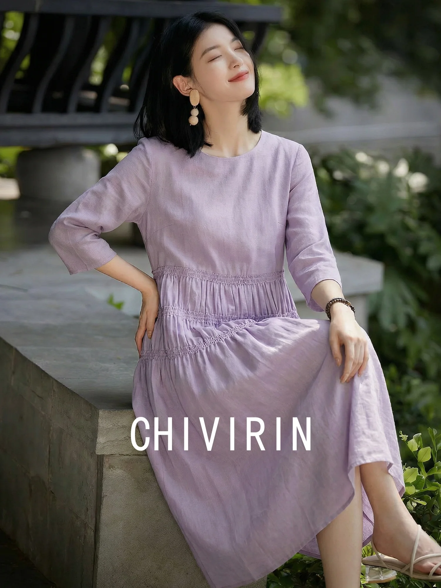 

Chivirin een round Ne Mid-Length Dr Women's Commute Casual Slimming A-Line Skirt Polyester Fiber Spring Summer Dr