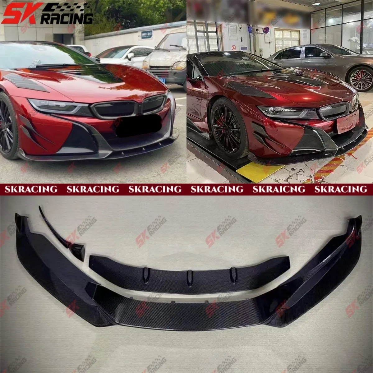 

For BMW i8 14-20 Forged/Carbon Fiber/Glossy Black Front Bumper Lip Diffuser Kits