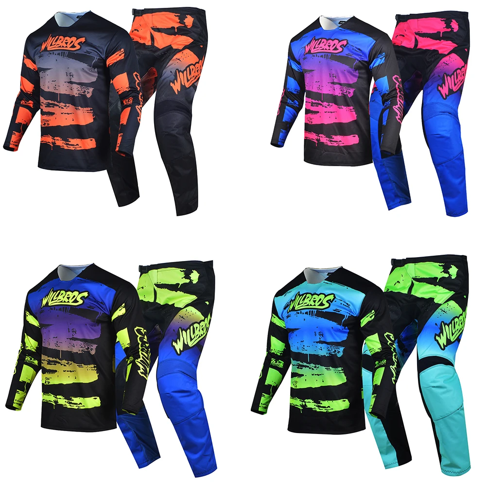 Willbros Offroad MX Sky Motocross Jersey and Pants Set Mens Women Dirt Bike MTB DH SX Enduro Riding Gear Combo Suit Blue Yellow