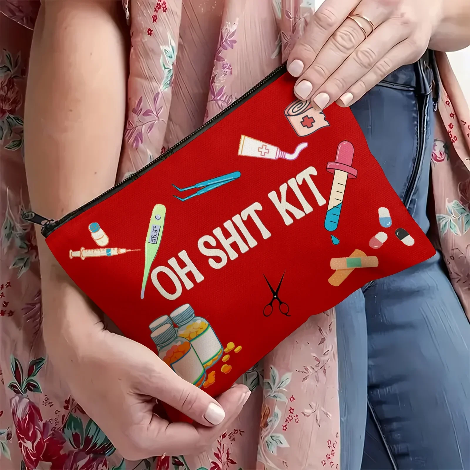 A OH SHIT KIT Makeup Bag - Women's Cute Multi-Functional Zipper Bag, Jewelry Storage Bag