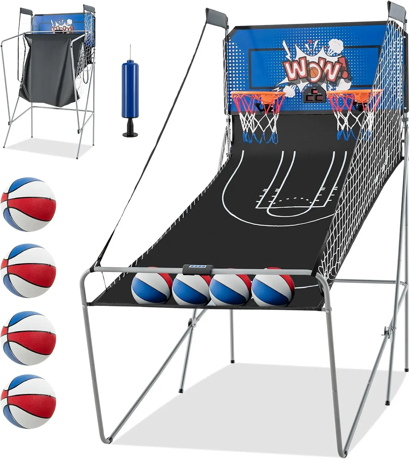 Foldable Dual Shot Basketball Arcade Game, Basketball Hoop Game w/Electronic Scoring, 8 Game Modes, 4 Balls, Indoor Outdoor Elec