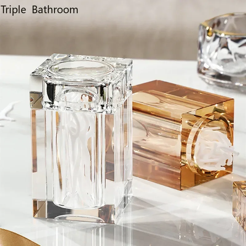 High-end Crystal Toothpick Holder Cotton Swab Box Dust Proof Bathroom Organizer Living Room Desktop Storage Box Home Accessories