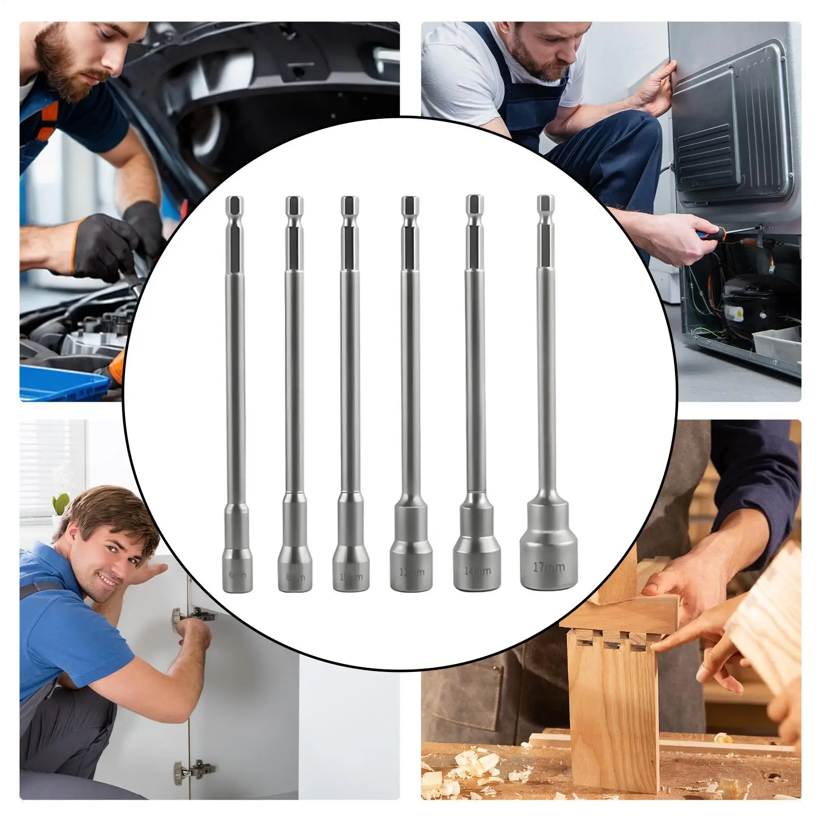 Drill Nut Driver Set 6 Pieces Strong Magnetic Hexagonal Wrench Drill Driver Set For Workshop Garage Professional Industrial