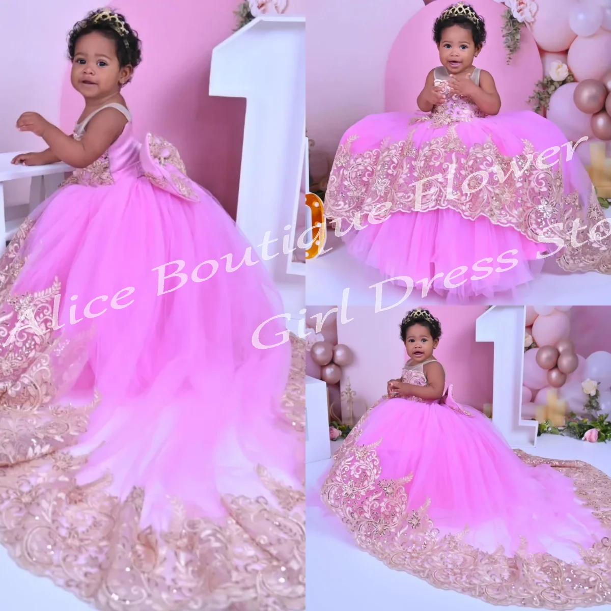 

Розовое платье с цветочным узором для девочек, кружевное платье с аппликацией длиной до пола, тюлевые платья трапециевидной формы, милое платье для первого причастия для девочек на день рождения