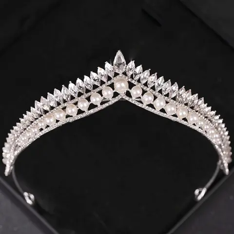 Baroque Vintage Pearl Crystal Crown Tiara Rhinestone Prom Diadem Headband For Women Bridal Wedding Hair Accessories Jewelry Gift