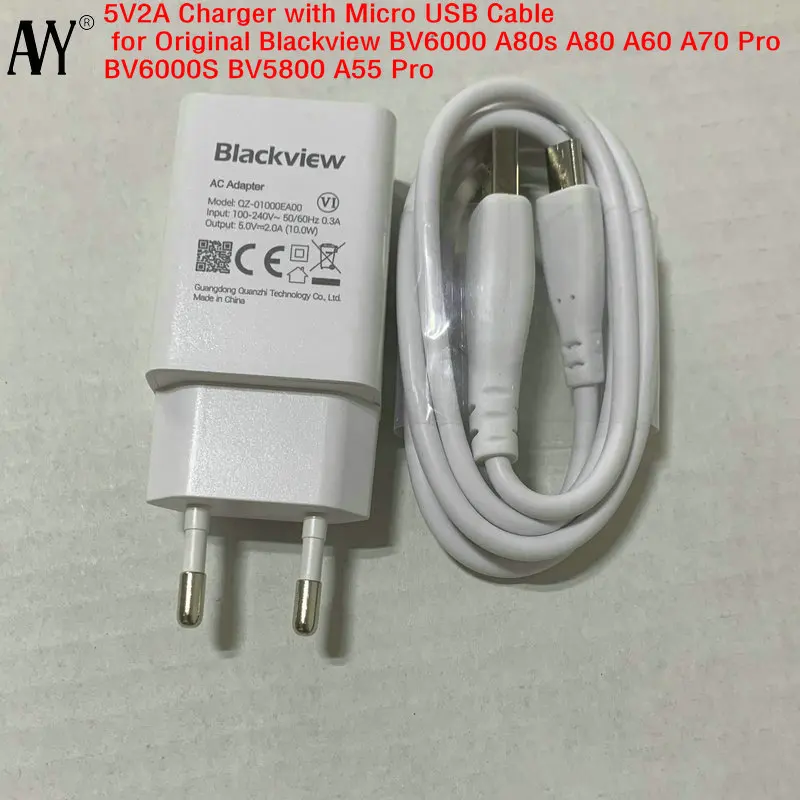 Power Adapter for Original Blackview,Travel Charger,EU Micro USB Cable,BV6000,A80s,A80,A60,A70 Pro,BV6000S,BV5800,A55 Pro,10W