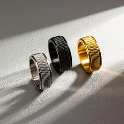 Fashionable Cool 8mm Stainless Steel Spinner Rings for Women Men Rotatable Mesh Chain Anti Stress Relieve Anxiety Jewelry Gift