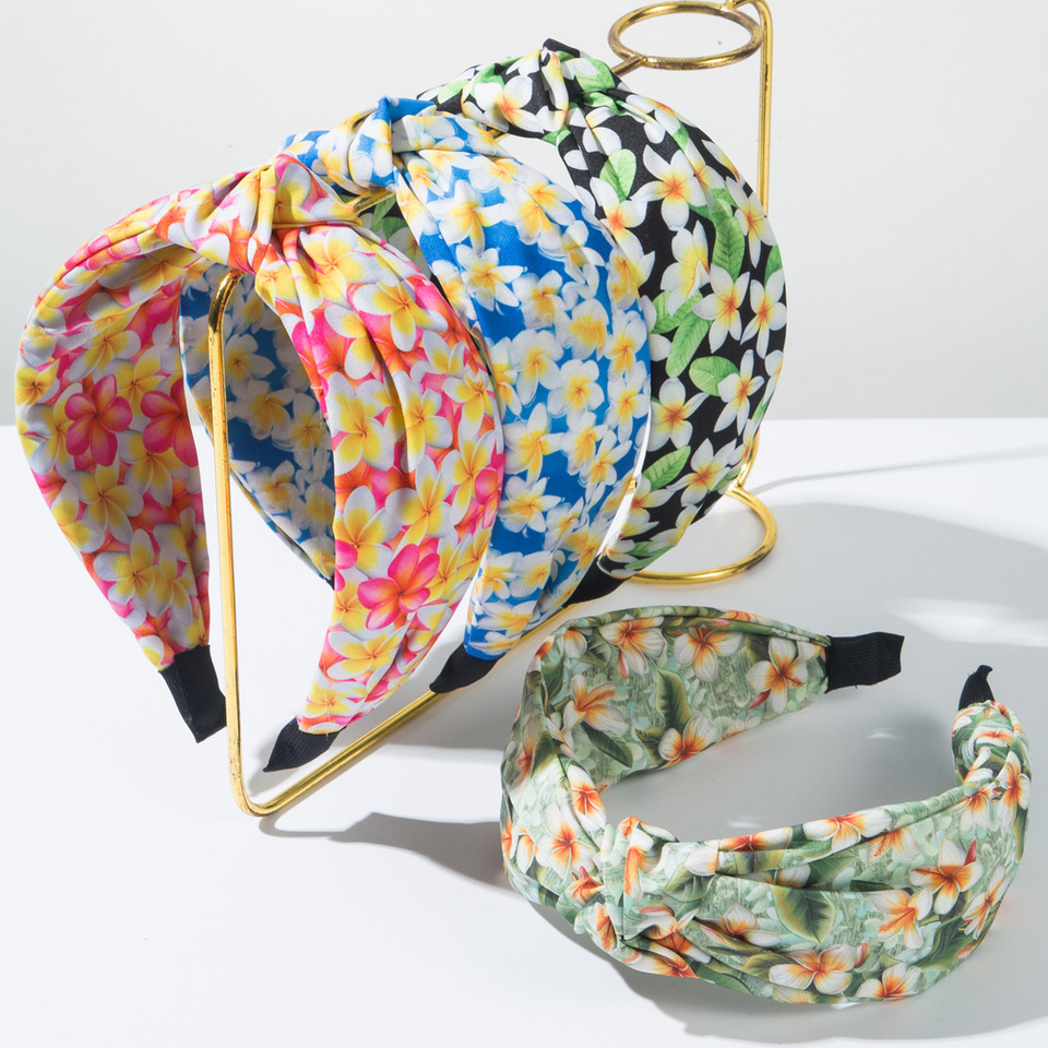Vintage Floral Print Knotted Wide Headband For Women Sponge Padded Hair Hoop Sweet Flower Hairband Daily Party Hair Accessories
