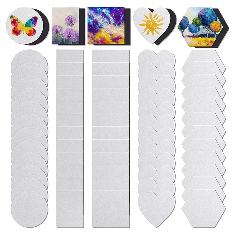 60 Pcs Mini Magnetic Canvas Panel Magnetic Canvas Boards Magnetic Painting Canvas Panel (Multi Shape)