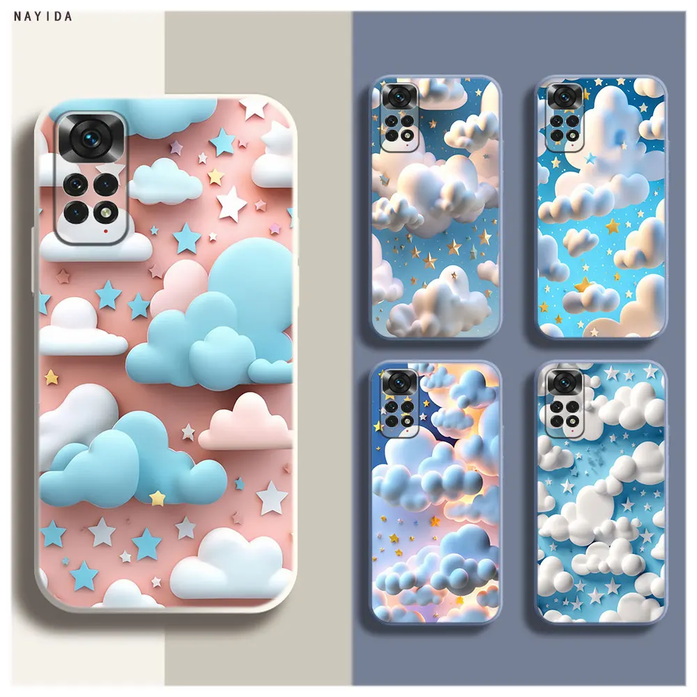 Soft Silicone Phone Case For Xiaomi Redmi Note 12 11 12S Pro Plus 12c 11a 4G 5G Cover Three dimensional clouds and stars