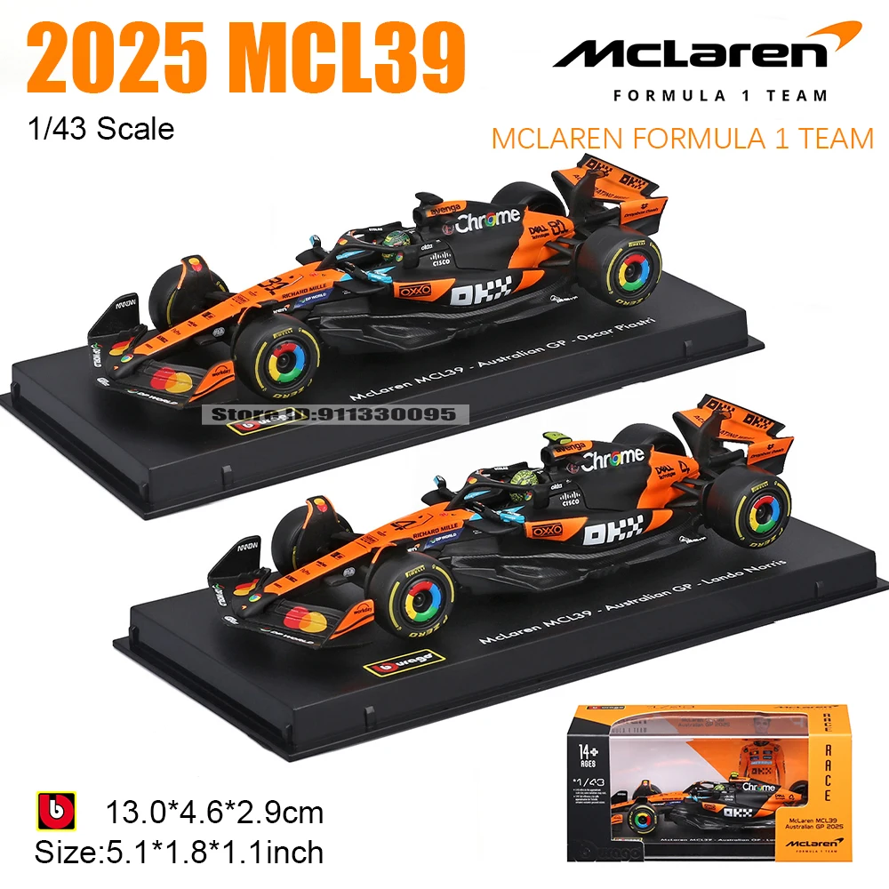 

Bburago 1:43 2025 F1 McLaren MCL39 # 4-Ландо Норрис # 91, литая модель автомобиля из сплава Oscar Piastri, коллекционная игрушка