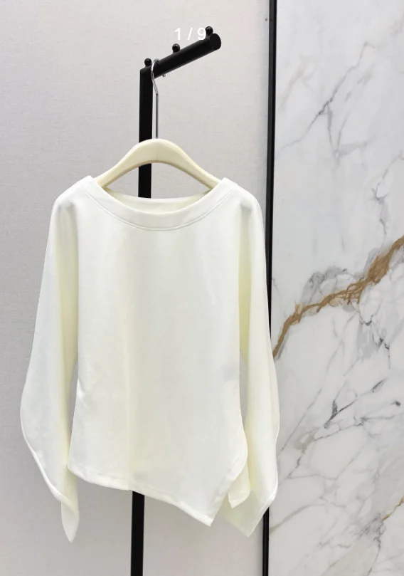 Latest Autumn/Winter Minimalist Long-Sleeve Top with Batwing Sleeves and Asymmetrical CutNO.39