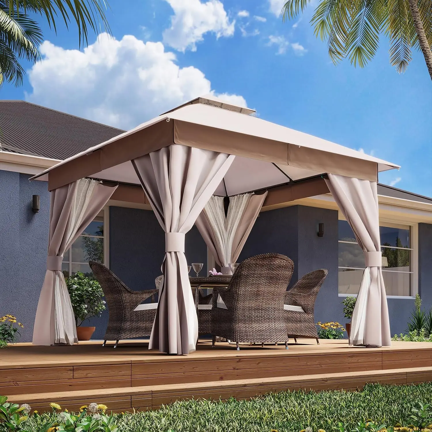 Patio Gazebo 10'x10', Outdoor Heavy Duty Party Tent Shelter with Double Roofs, Mosquito Nettings and Privacy, Customized