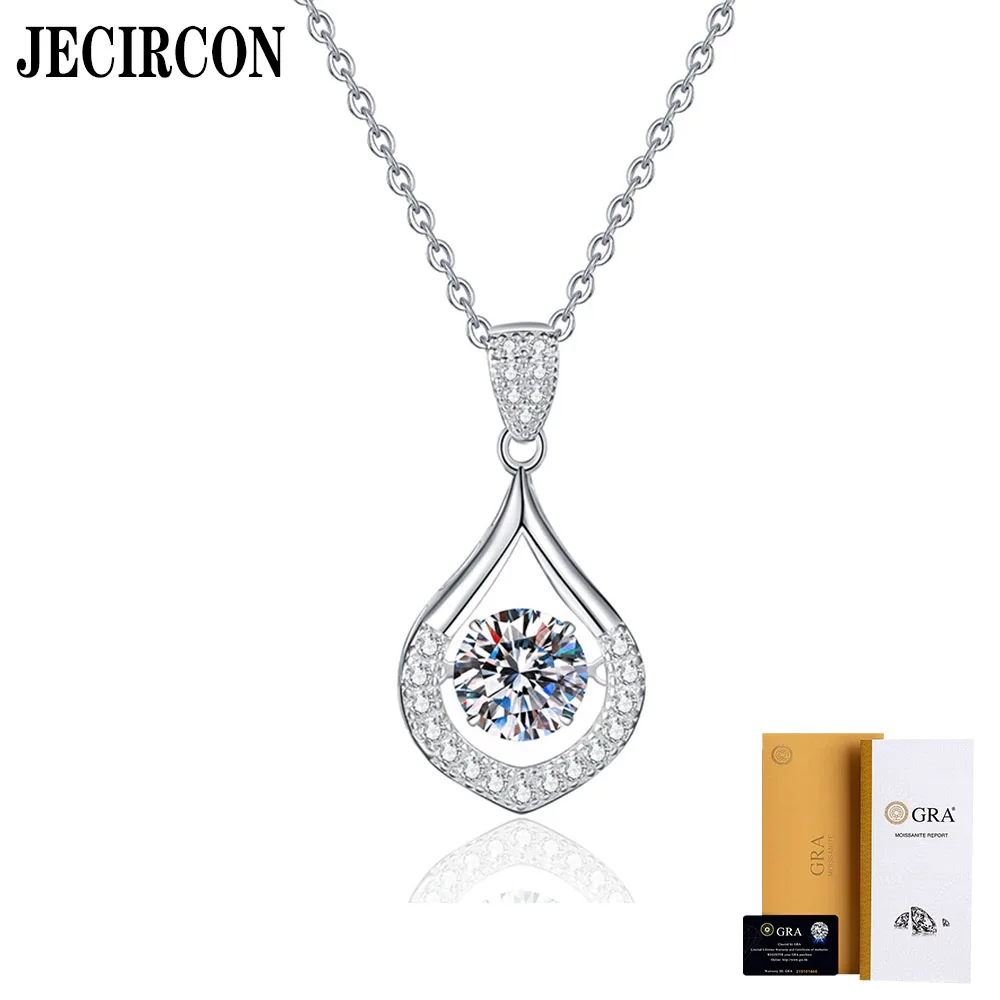 

JECIRCON S925 Sterling Silver Necklace Moissanite Pendant Water Drop Smart 1 Carat Chinese Japanese and Korean Popular Jewelry