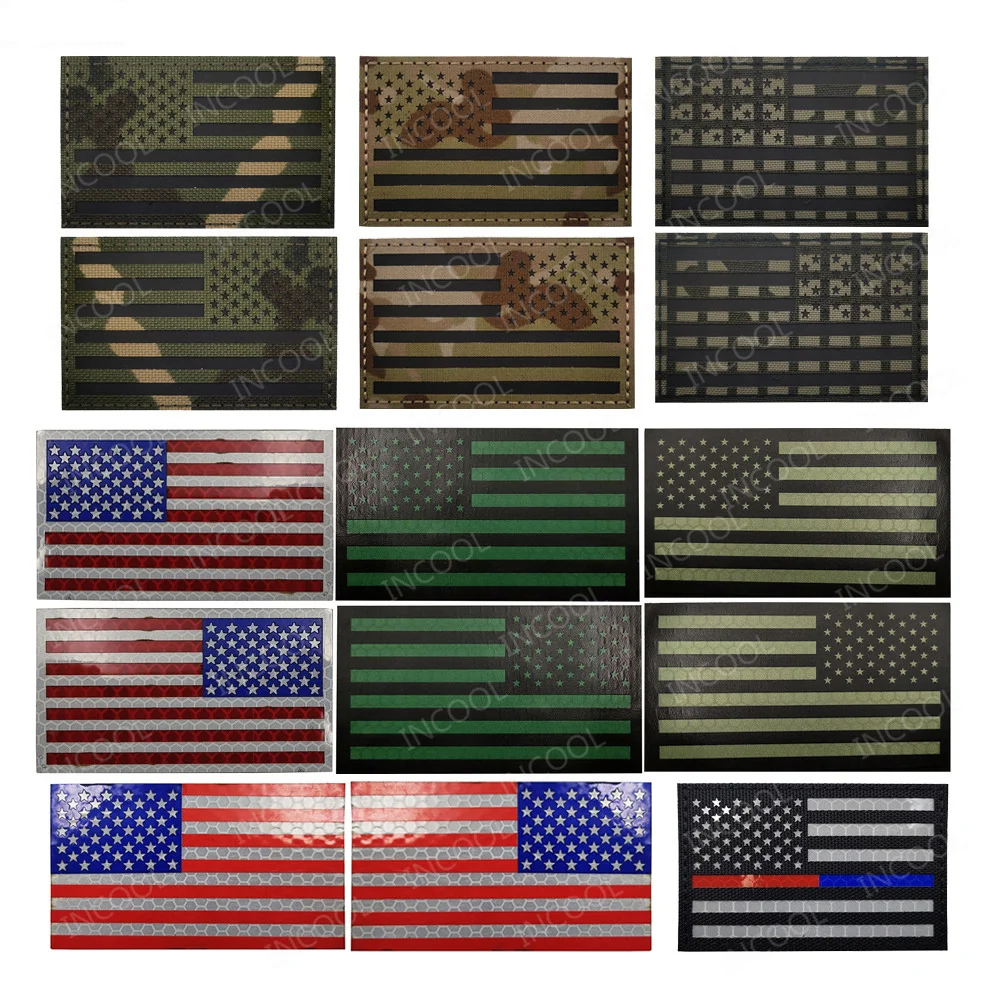 United States American US USA Flag Infrared IR Reflective Large Size Patches Shoulder Fastener