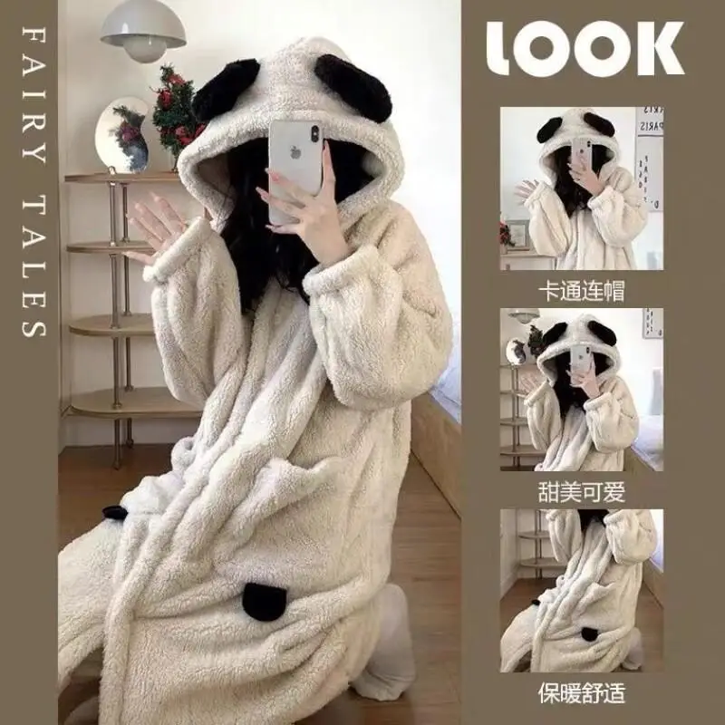 

Зимние женские пижамы из кораллового флиса, удобная одежда для сна, верхняя одежда, хлопковый пижамный комплект, фланелевой халат, однотонная домашняя одежда с героями мультфильмов