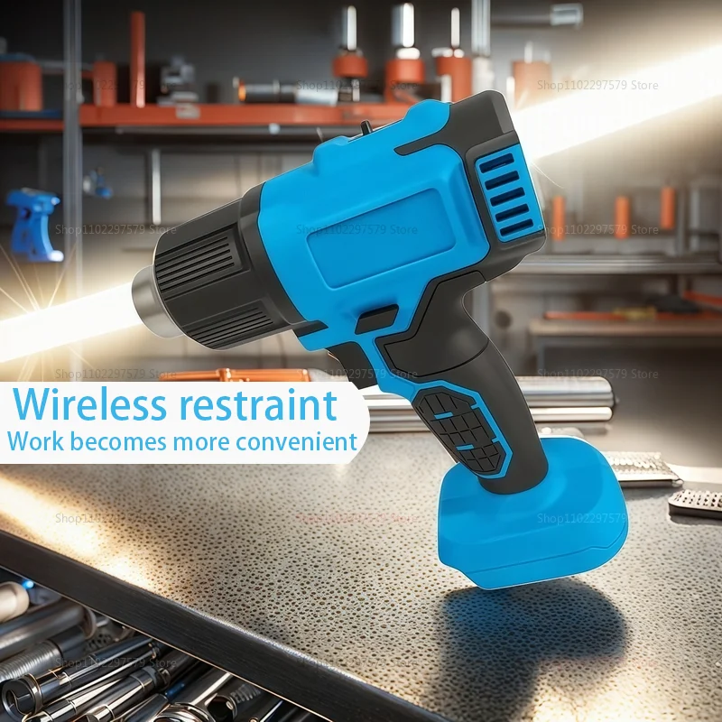 مسدس هواء ساخن محمول 21 فولت، تصميم لاسلكي قابل لإعادة الشحن، لاسلكي لبطارية ماكيتا، مسدس حراري كهربائي مع 3 فوهات