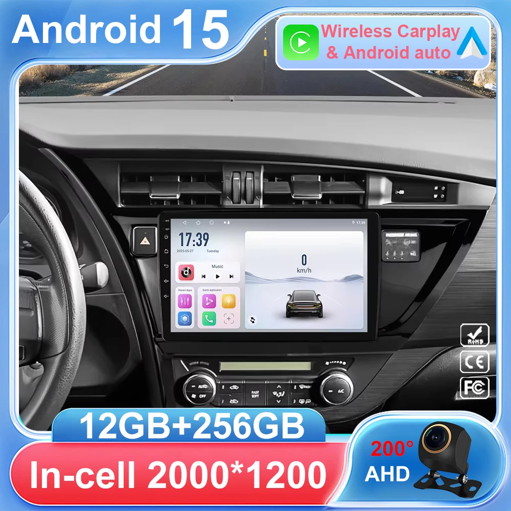 Android 15 Car Radio for Toyota Corolla Auris 2013-2016 Wireless CarPlay Android Auto GPS Stereo 2din Headunit Multimedia WIFI