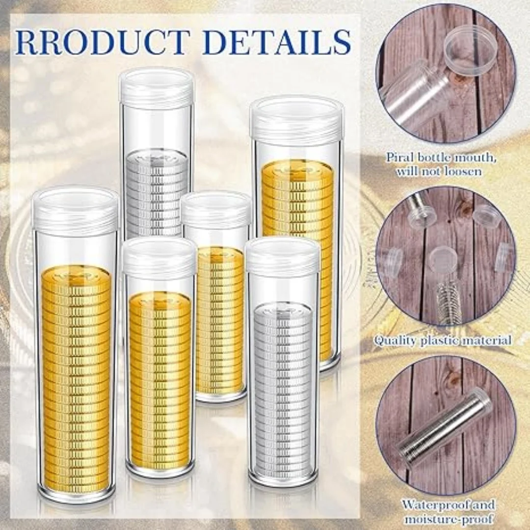 Coin Capsules Tube Smooth Coin Storage Tube Cylinder Coin Storage Holders Transparent For Home Organization