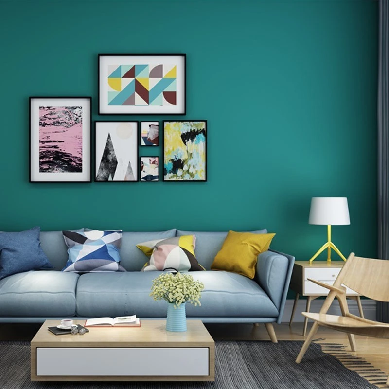 Peacock Blue Solid Color Wall Sticker Morandi Waterproof Non-Woven Fabric Living Room Background Wall Non-Selfadhesive Wallpaper