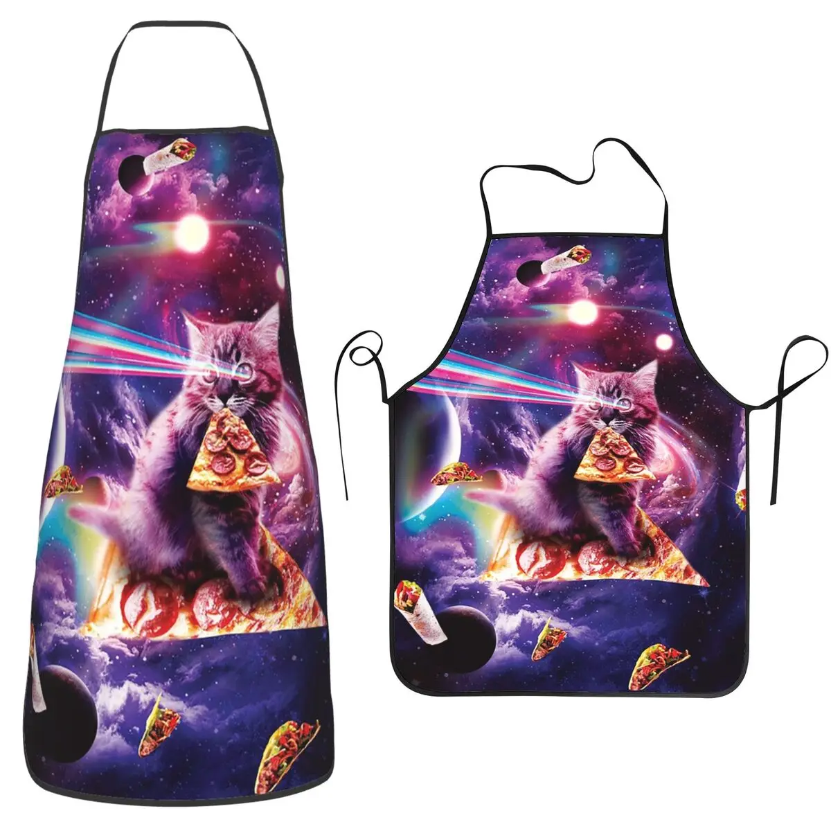 Outer Space Pizza Cat Rainbow Laser Taco Burrito Apron Chef Cooking Tablier Bib Kitchen Cleaning Pinafore for Women Men Painting