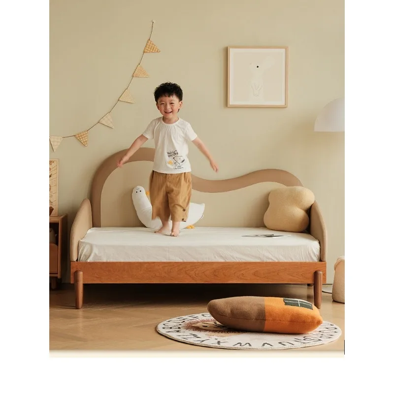 Solid wood crib telescopic splicing bed pull-out bed furniture boy girl cherry wood