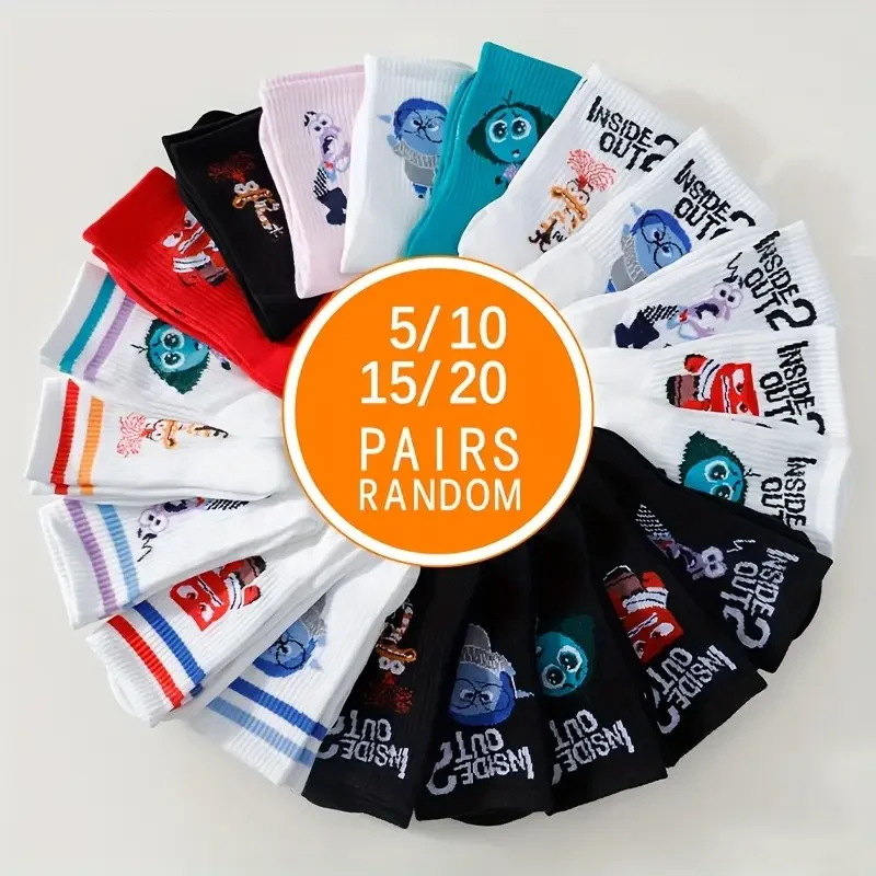 5/10 Double Spring/Summer Neutral Black and White Series Fashionable Cool Cartoon Pattern Versatile Stripe Letter Long Socks
