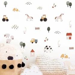 Boho dos desenhos animados bonito vacas fazenda animal carro aquarela vinil adesivo de parede removível decalques crianças berçário quarto do bebê decoração para casa