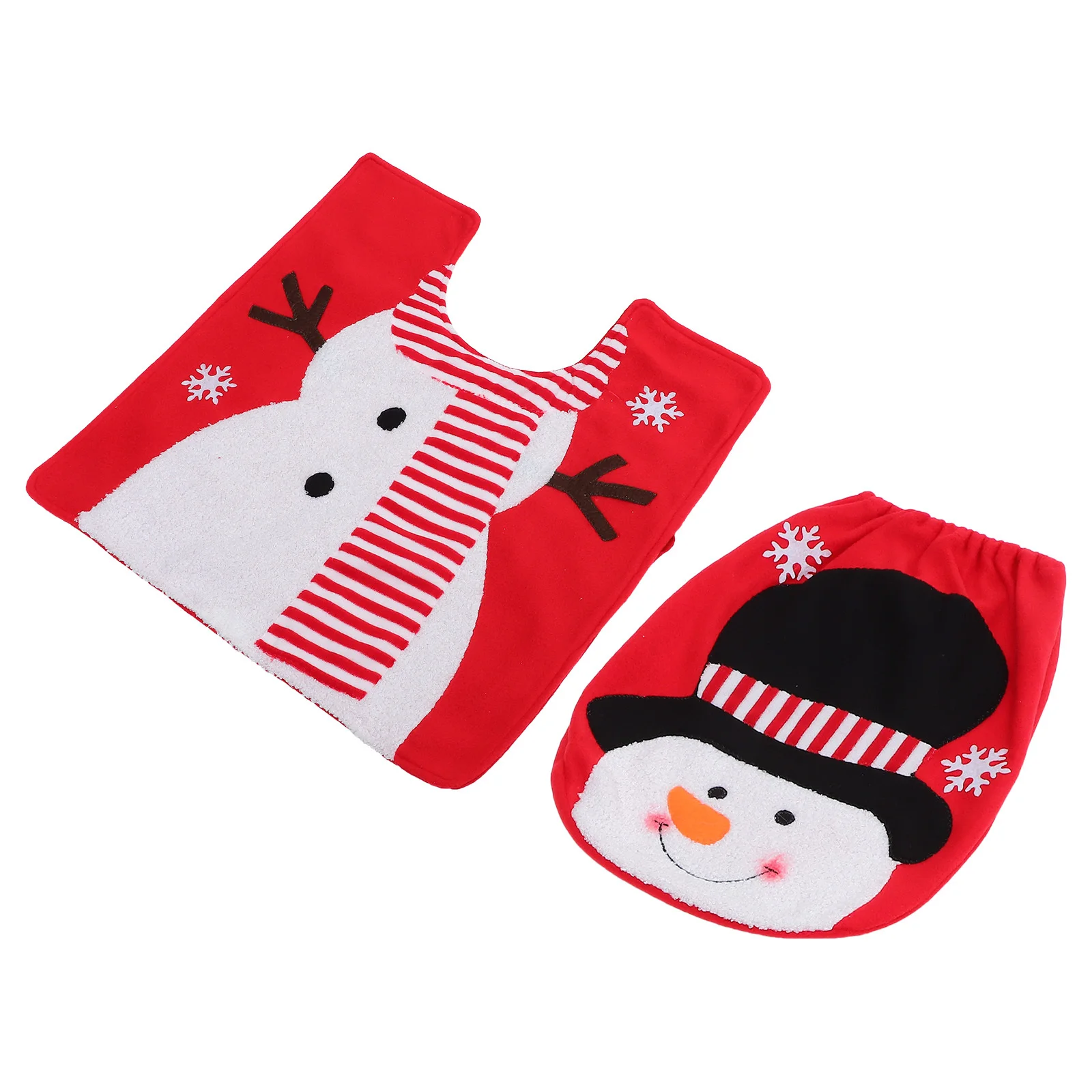 

1 set 1 Set Christmas Toilet Floor Mat Set Snowman Design Xmas Toilet Lid Protector Decorative Bathroom Rug For Holiday Home