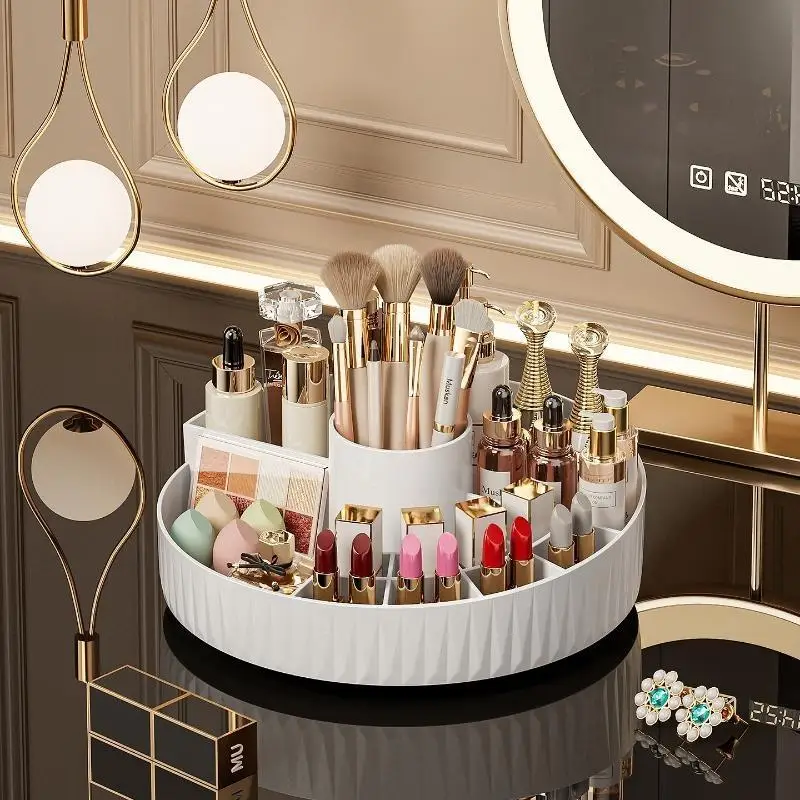 Large Capacity Rotating Makeup Organizer Multi-compartment Cosmetic Storage Box for Bathroom Home Vanity