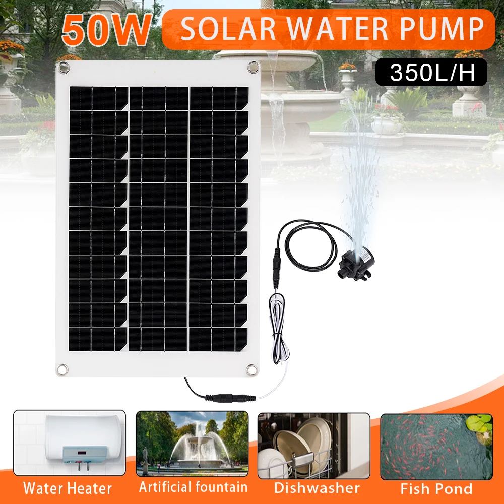 50W Solar Power Water Pump Set Quiet Solar Panel Brushless For Submersible Water Sprinkler Pool Pond Garden Fountain Decoreation