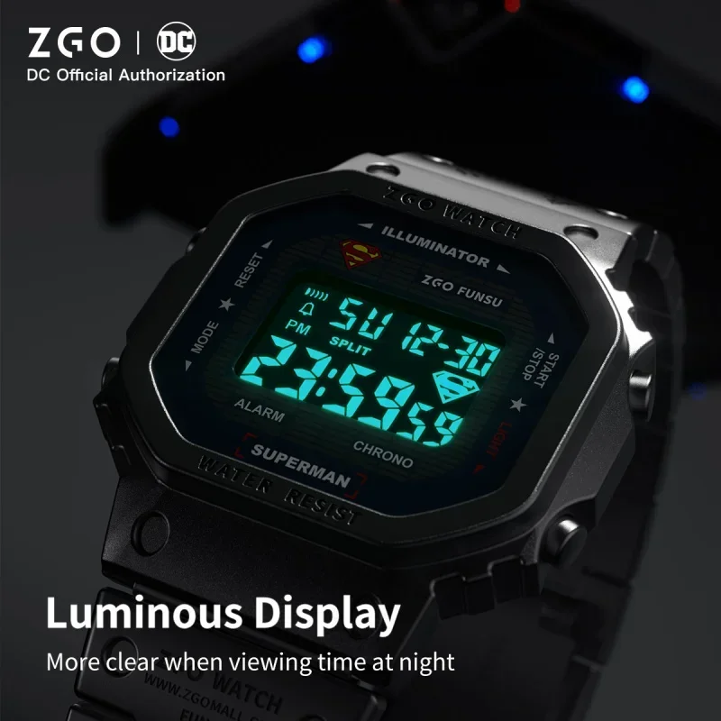 ZGO X DC-Children\'s Electronic Watch Small Square Multifunction, Alarm Clock Waterproof Shoous Essential Smile Man 889