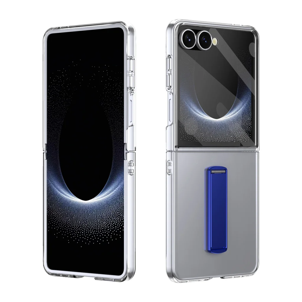 Luxury Transparent Invisible Kickstand Phone Case with Front Screen Tempered Glass Film for Samsung Galaxy Z Flip 8 7 6 5 4 3