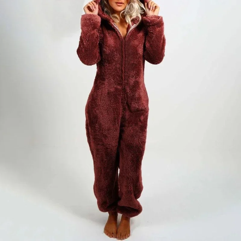 2022 Fashion Onesies Fleece Sleepwear Overall Plus Size Hood Sets Pajamas for Women Adult for Winter Warm Pyjamas Women S-5XL