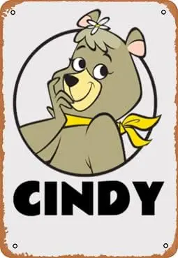 Metal Vintage Tin Sign Cindy Bear Yogi Hannah Barbera Funny Plaque Poster for Indoor Outdoor Yard Man Cave Garage Farmhouse Bar