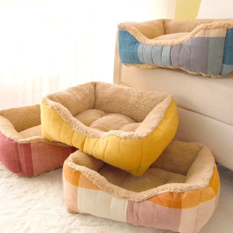 

Winter Warm Bed for Cats Dogs Comfortable Soft Fleece Semi-enclosed Sleeping Bag Non-slip House Color-block Sofa for Kittens