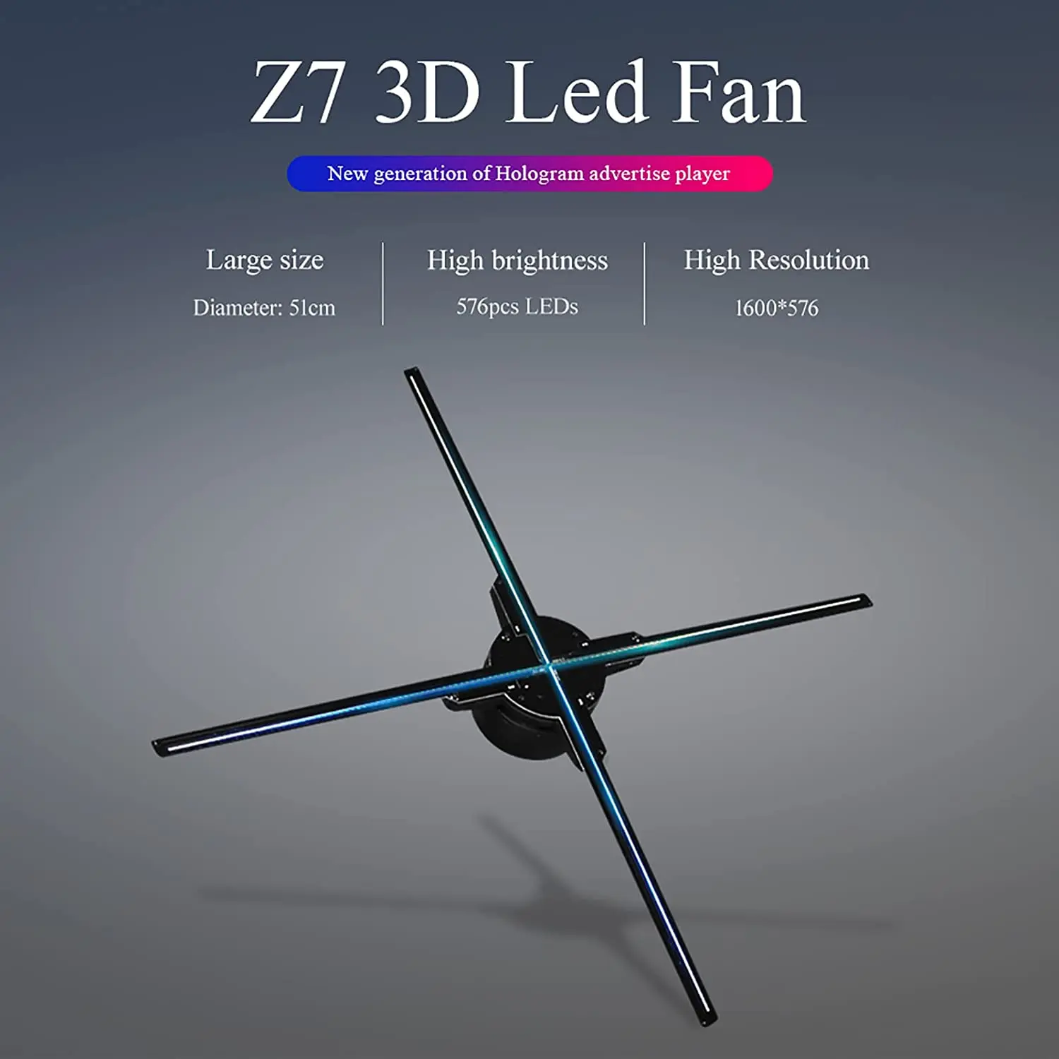 

Z7 52cm 3D Hologram Fan 576leds Holographic Projector Screen Led Light Sign Board Logo Rotation Custom Advertising