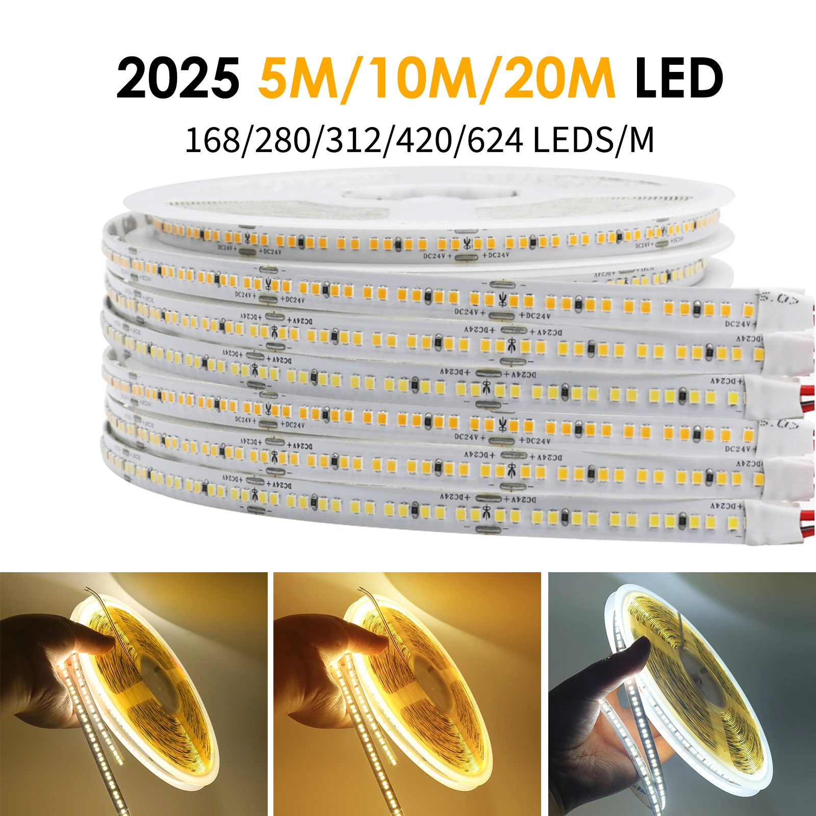 

DC 12V 24V 168 280 312 420 624 LED Strip 2025 20M 10M 5M Home Lamp Strip 3000K 4000K 6000K Flexible And Cuttable Soft Lamp Bar