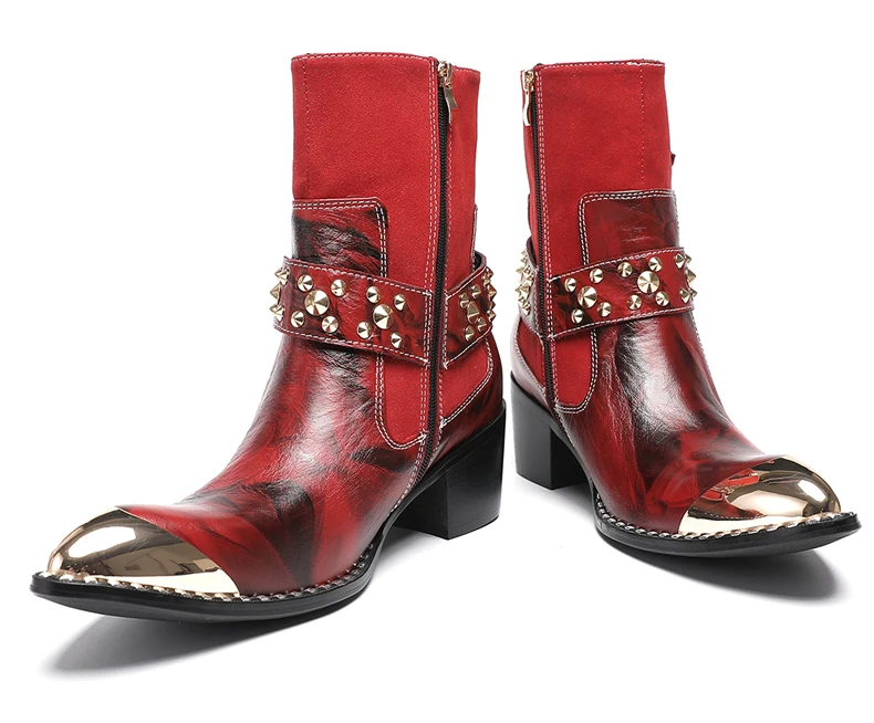 Designer Stil Männer Stiefeletten Gemischte Farbe Echtes Kuh Leder High Heels Mann Chelsea Schuhe Niet hochhackigen Modell Luxus stiefel – Detail 9