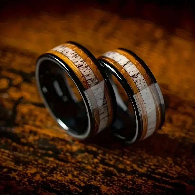 Hot Selling Tungsten Carbide Wood Grain Men's Rings, Bamboo Wood Inlaid Men's Engagement and Wedding Rings, Jewelry Gifts