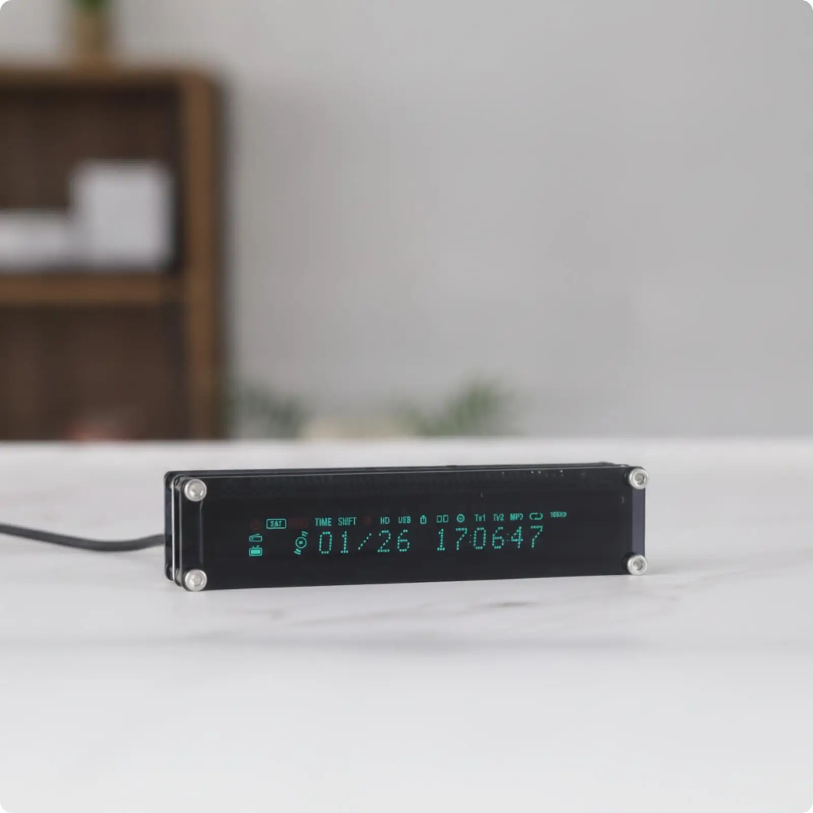 Modern Retro VFD Digital Clock Acrylic Shell Glowing Vacuum Tube Display Desktop Timekeeper Electronic Decor for Office Shelf