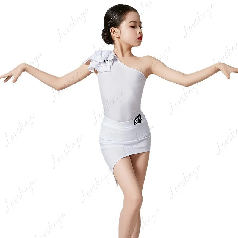 

Новый стильный наряд для латинских танцев для девочек - тренировочный костюм для детей, летняя детская профессиональная юбка для выступлений